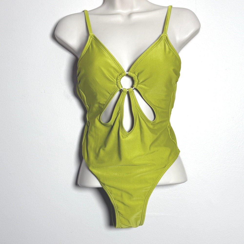 Wild Fable NEW One Piece Swimsuit XS Lime Green Cutout O-Ring Extra Cheeky Swim